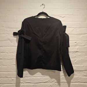 COS Black Bow Tie Cotton Blend Corpcore Goth Blouse Shirt, Size 6